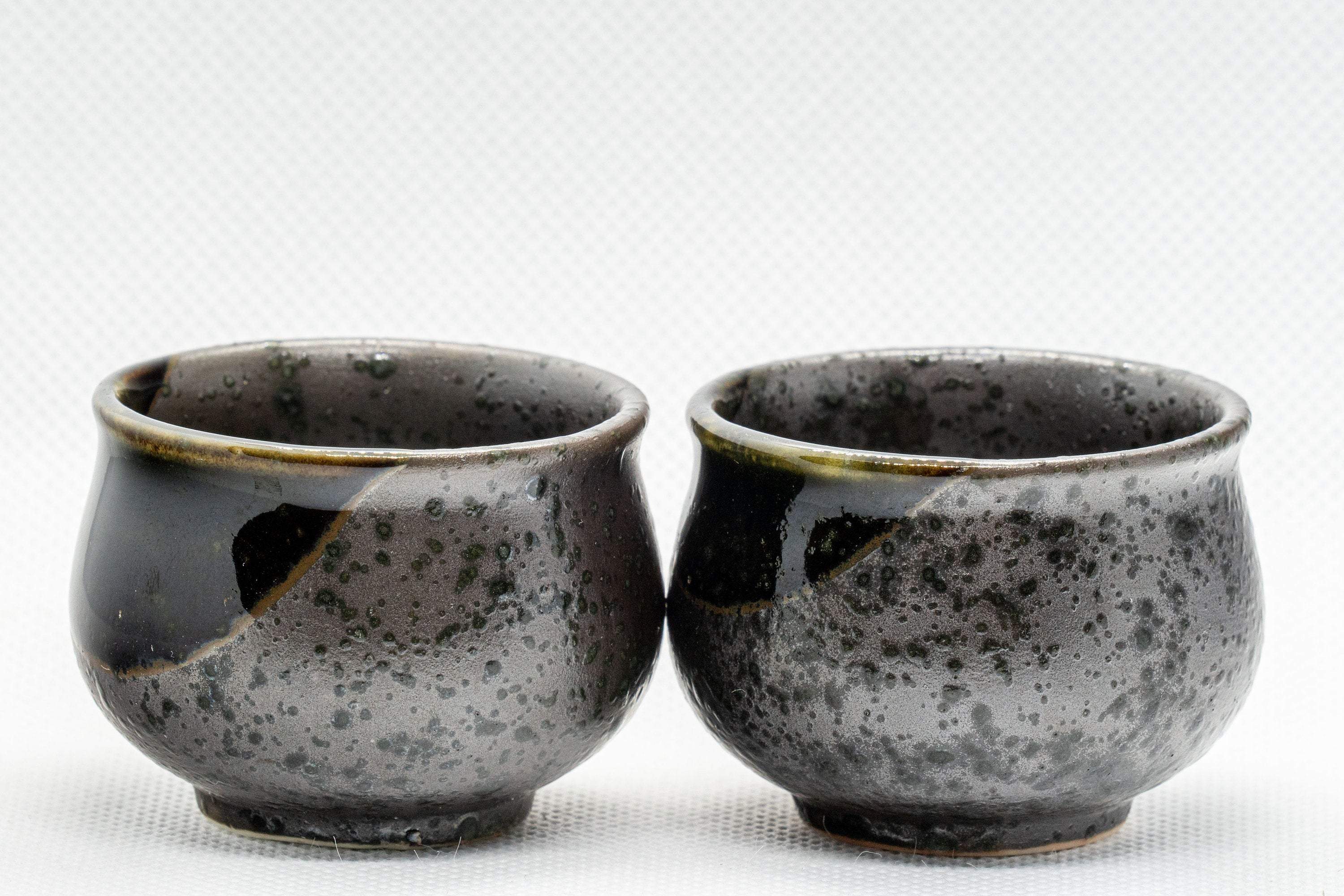 Japanese Teacups - Pair of Metallic Black Guinomi - 40ml