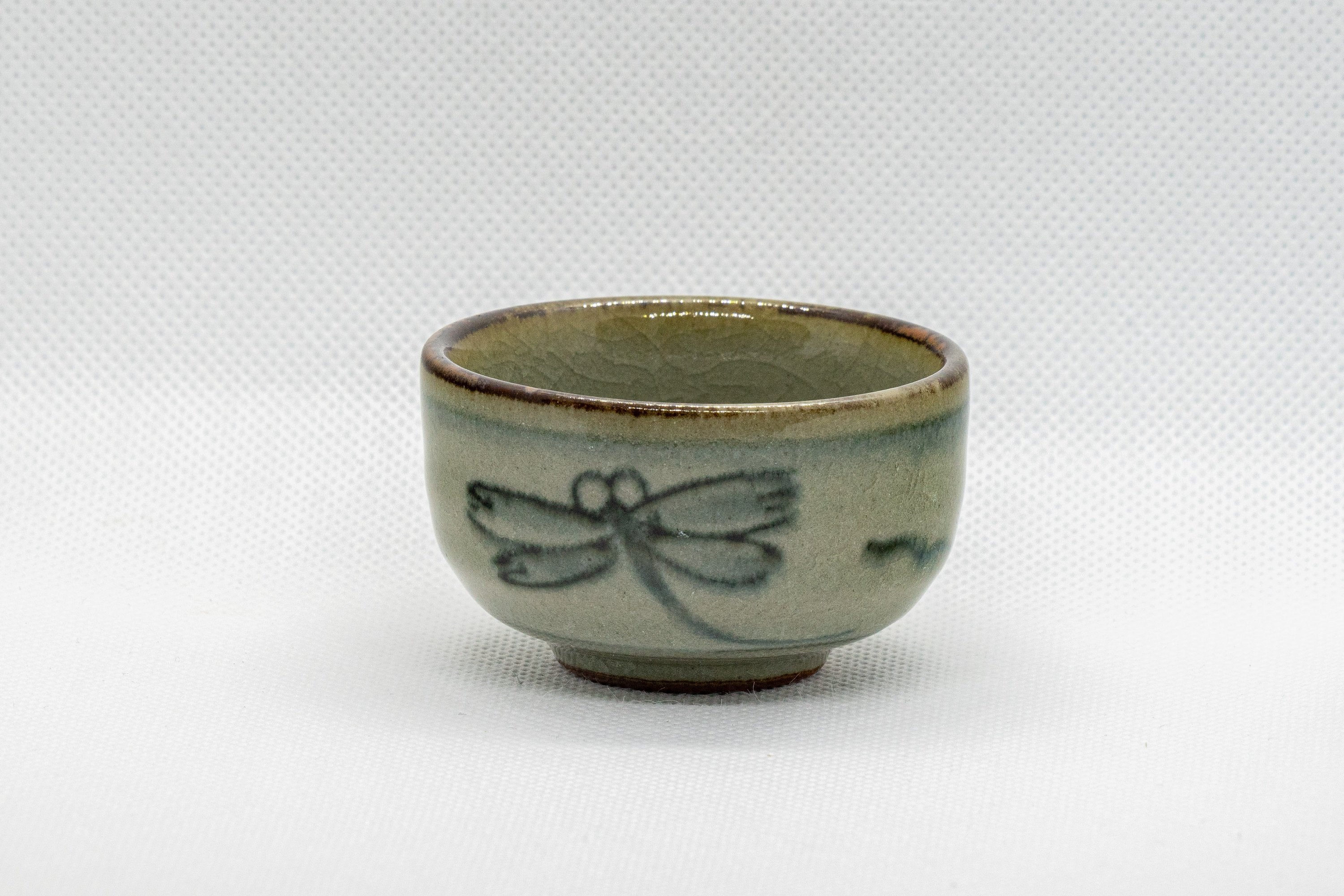 Japanese Teacup - Celadon Dragonfly Wan-nari Guinomi - 45ml