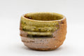 Japanese Teacup - Stoneware Shigaraki-yaki Guinomi - 40ml - closeup showing the green ash glaze and spiral design