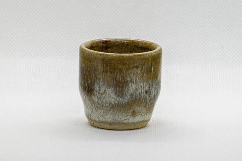 Japanese Teacup - Hare's Fur Guinomi - 30ml - front view of the green and bluish-white hare's fur glazed cup