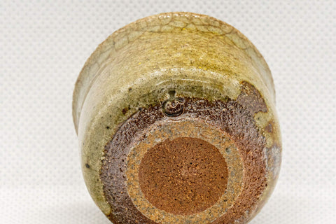 Japanese Teacup - Green Glazed Stoneware Guinomi - 30ml - closeup of the underside showing the base
