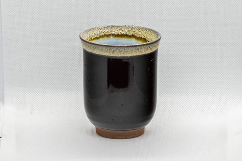 Tezumi — Japanese Teacup - Hare's Fur Glazed Tsutsu-gata Yunomi - 160ml — front view from another angle