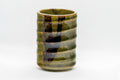 Japanese Teacup - Spiral Green Tsutsu-gata Yunomi - 130ml - side view of the moss green spiral-ridged cylindrical cup