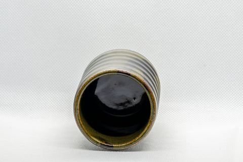 Japanese Teacup - Spiral Green Tsutsu-gata Yunomi - 130ml - top-down view showing the dark glazed interior