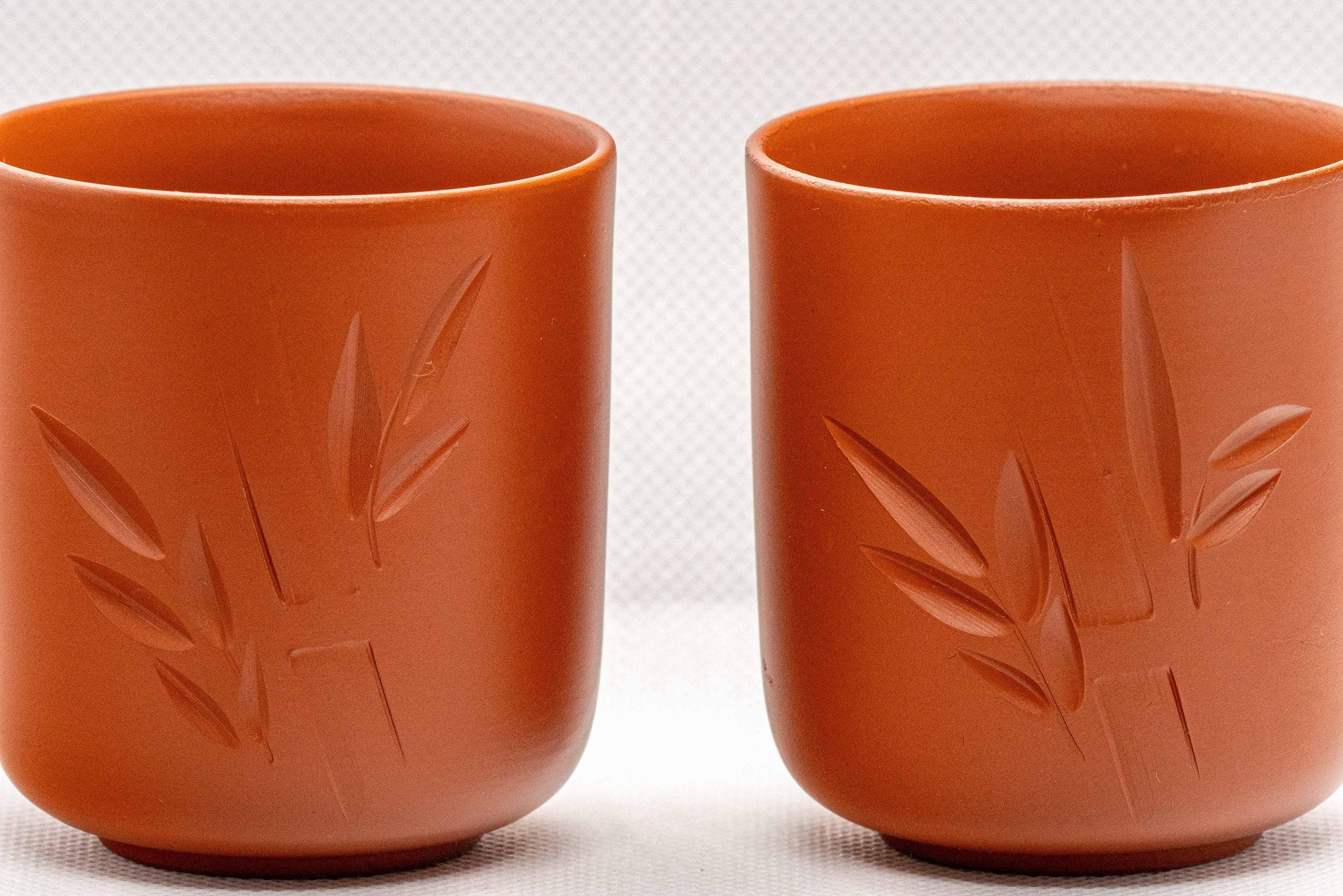 Japanese Teacups - Pair of Bamboo Tsutsu-gata Tokoname-yaki Yunomi - 110ml