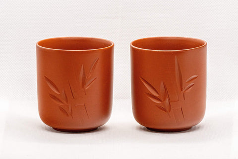 Japanese Teacups - Pair of Bamboo Tsutsu-gata Tokoname-yaki Yunomi - 110ml