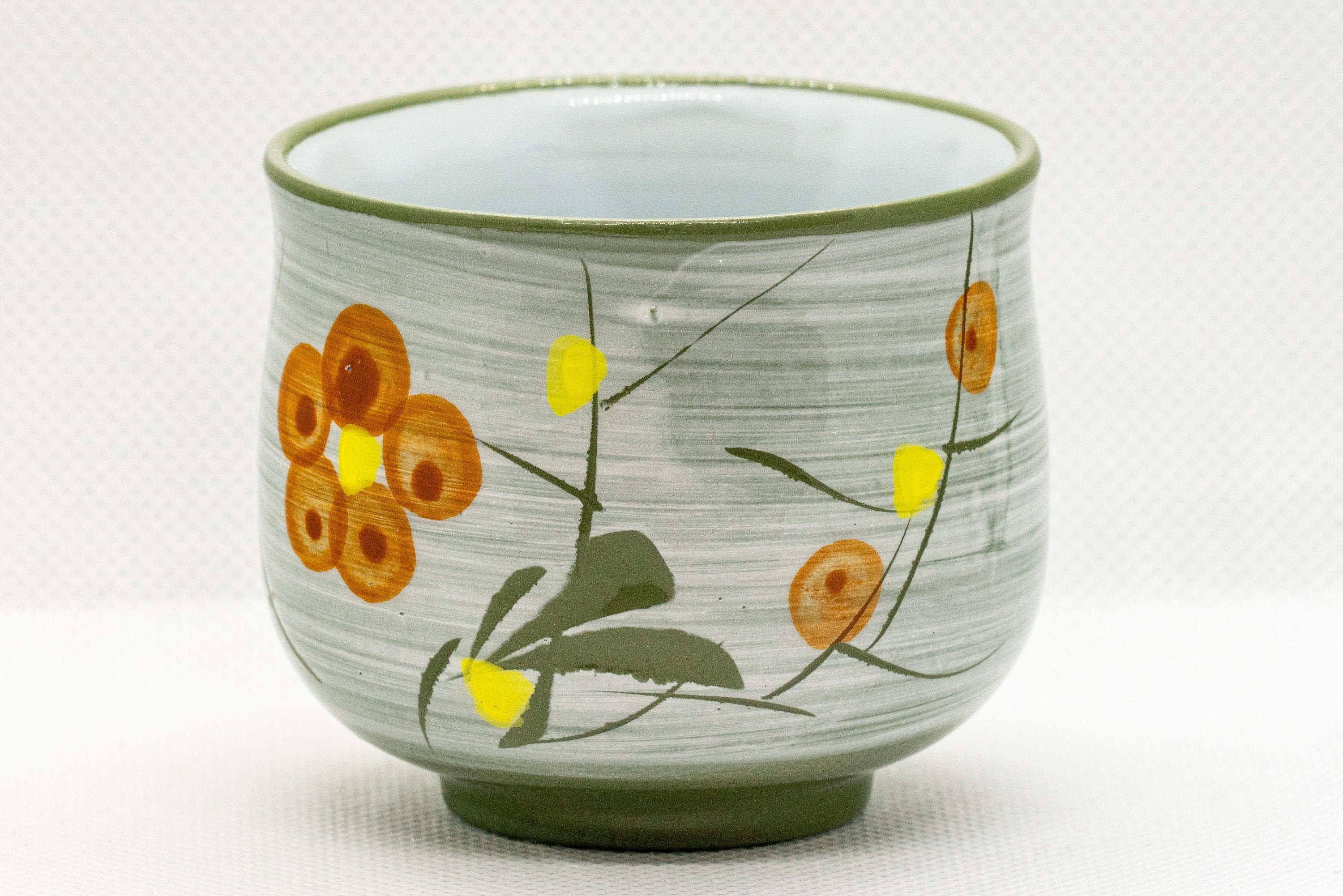 Japanese Teacup - Green White Glazed Floral Yunomi - 125ml