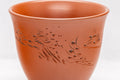 Japanese Teacup - Floral Tokoname-yaki Yunomi - closeup of the engraved floral design on the side