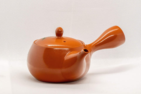Tezumi — Japanese Kyusu - Floral Tokoname-yaki Side-handled Teapot - 175ml — side view showing the spout
