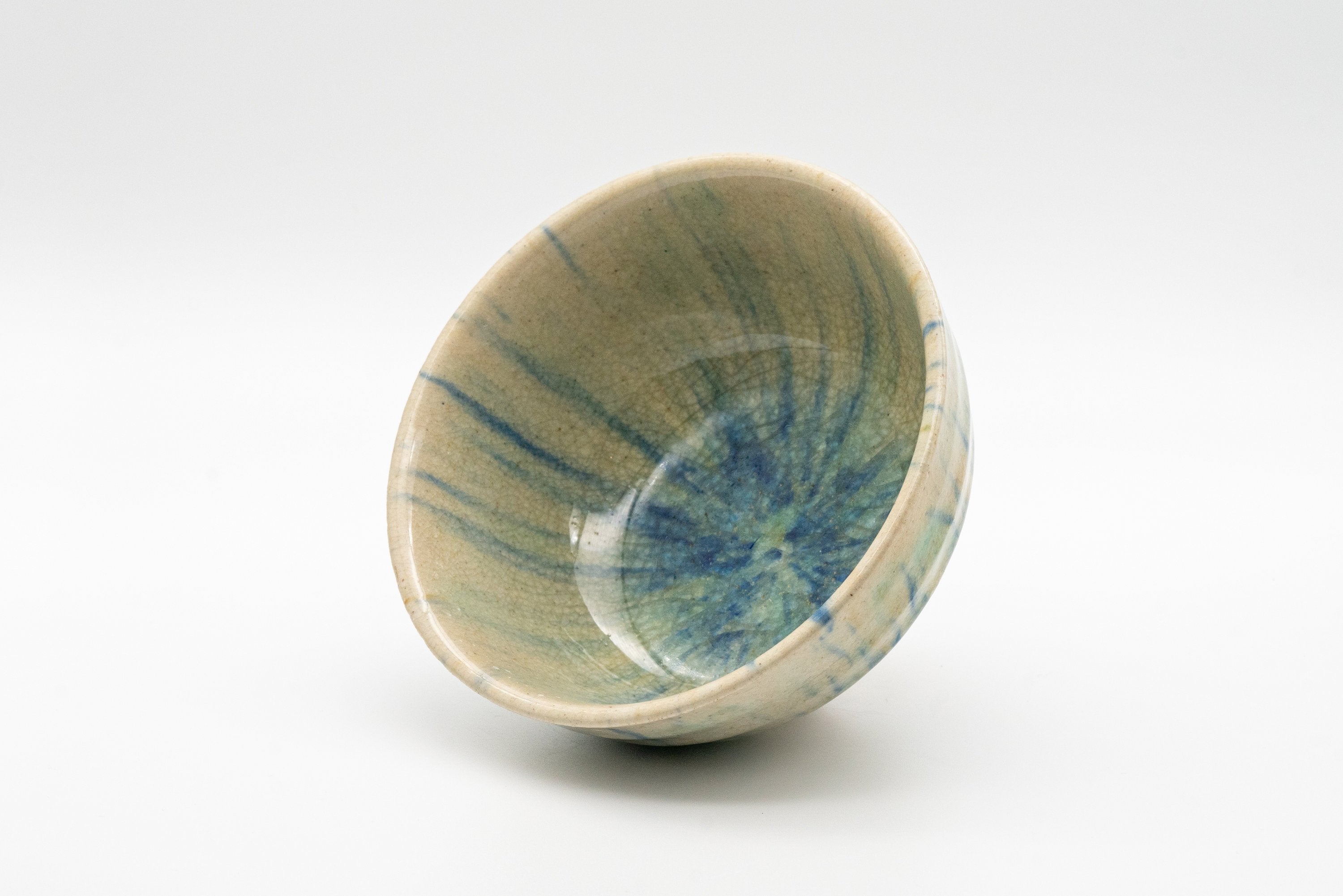Japanese Matcha Bowl - Blue Striped Wan-nari Chawan - 275ml