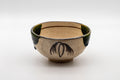 Japanese Matcha Bowl - 野田 東山 Wan-nari Oribe-yaki Chawan - 300ml - front view of the green Oribe glazed bowl