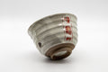 Japanese Matcha Bowl - White Red Brush Glazed Ido-gata Chawan - 400ml - tilted view showing the interior and rim