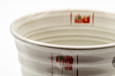 Japanese Matcha Bowl - White Red Brush Glazed Ido-gata Chawan - 400ml - side view of the milky white brushed glaze