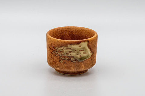 Japanese Teacup - Orange Glazed Hantsutsu-gata Guinomi - 45ml - front view of the burnt-orange glazed guinomi