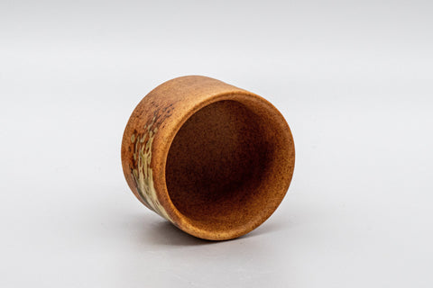 Japanese Teacup - Orange Glazed Hantsutsu-gata Guinomi - 45ml - tilted view showing the interior and base