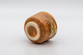 Japanese Teacup - Orange Glazed Hantsutsu-gata Guinomi - 45ml - view on its side showing the unglazed clay base