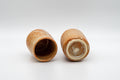 Japanese Teacups - Pair of Shino Glazed Tsutsu-gata Yunomi - 90ml - the pair resting on their sides showing the undersides