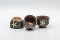 Japanese Teacups - Set of 3 Floral Snowflake Glazed Guinomi - 45ml - the set of three grey snowflake-glazed cups with white flowers, grouped