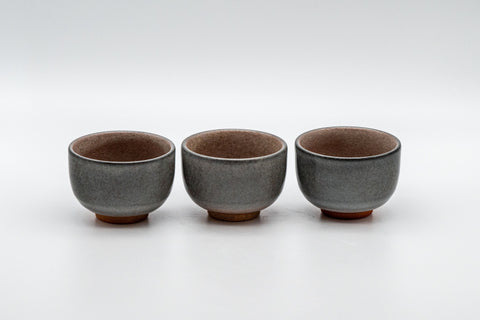 Japanese Teacups - Set of 3 Floral Snowflake Glazed Guinomi - 45ml - front view of the set of three floral cups