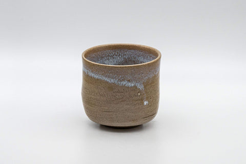 Japanese Teacup - Hare's Fur Stoneware Tsutsu-gata Yunomi - 185ml - front view showing the warm beige stoneware