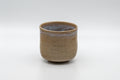 Japanese Teacup - Hare's Fur Stoneware Tsutsu-gata Yunomi - 185ml - front view showing the bluish-white hare's fur glaze at the lip