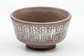 Japanese Teacup - Patterned Shallow Guinomi - 55ml - closeup of the mishima floral and geometric inlay decoration