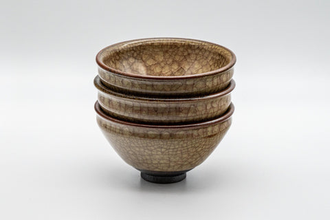 Japanese Teacups - Set of 3 古川利男 Tenmoku-gata Kiyomizu-yaki Senchawan - 140ml - the three teacups stacked