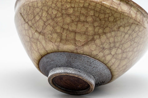 Japanese Teacups - Set of 3 古川利男 Tenmoku-gata Kiyomizu-yaki Senchawan - 140ml - closeup of the crackled snowflake celadon interior