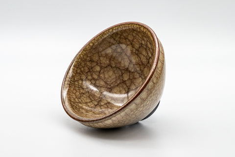 Japanese Teacups - Set of 3 古川利男 Tenmoku-gata Kiyomizu-yaki Senchawan - 140ml - a single teacup tilted to show the crackled celadon interior
