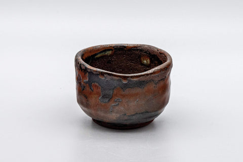 Japanese Pottery - Hand-formed Yunomi Teacup - 55ml - front view of the brown-black glazed cup