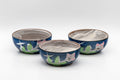 Japanese Teacups - Set of 3 Floral Yunomi - 90ml - the three teacups arranged showing exteriors and interiors