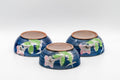 Japanese Teacups - Set of 3 Floral Yunomi - 90ml - front grouping of the three teacups showing the floral decoration