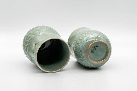 Japanese Teacups - Couple's Pair of Ishiyama Celadon Dojimari-gata Yunomi - 165ml - Tezumi