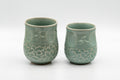 Japanese Teacups - Couple's Pair of Ishiyama Celadon Dojimari-gata Yunomi - 165ml - Tezumi