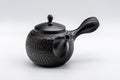Japanese Kyusu - Tadaomi Kato, Koushin Kiln - Kurodei Tokoname-yaki Debeso Teapot - 250ml - front view of the black kurodei teapot with side handle