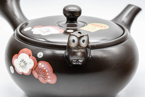 Japanese Kyusu - Black Kokudei Owl Sculpted Tokoname-yaki Teapot - 350ml - Tezumi