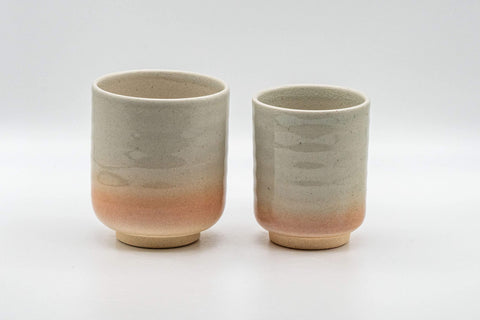 Tezumi — Japanese Teacups - Couple's Pair of Tsutsu-gata Hagi-yaki Meoto Yunomi — top-down view of the interior
