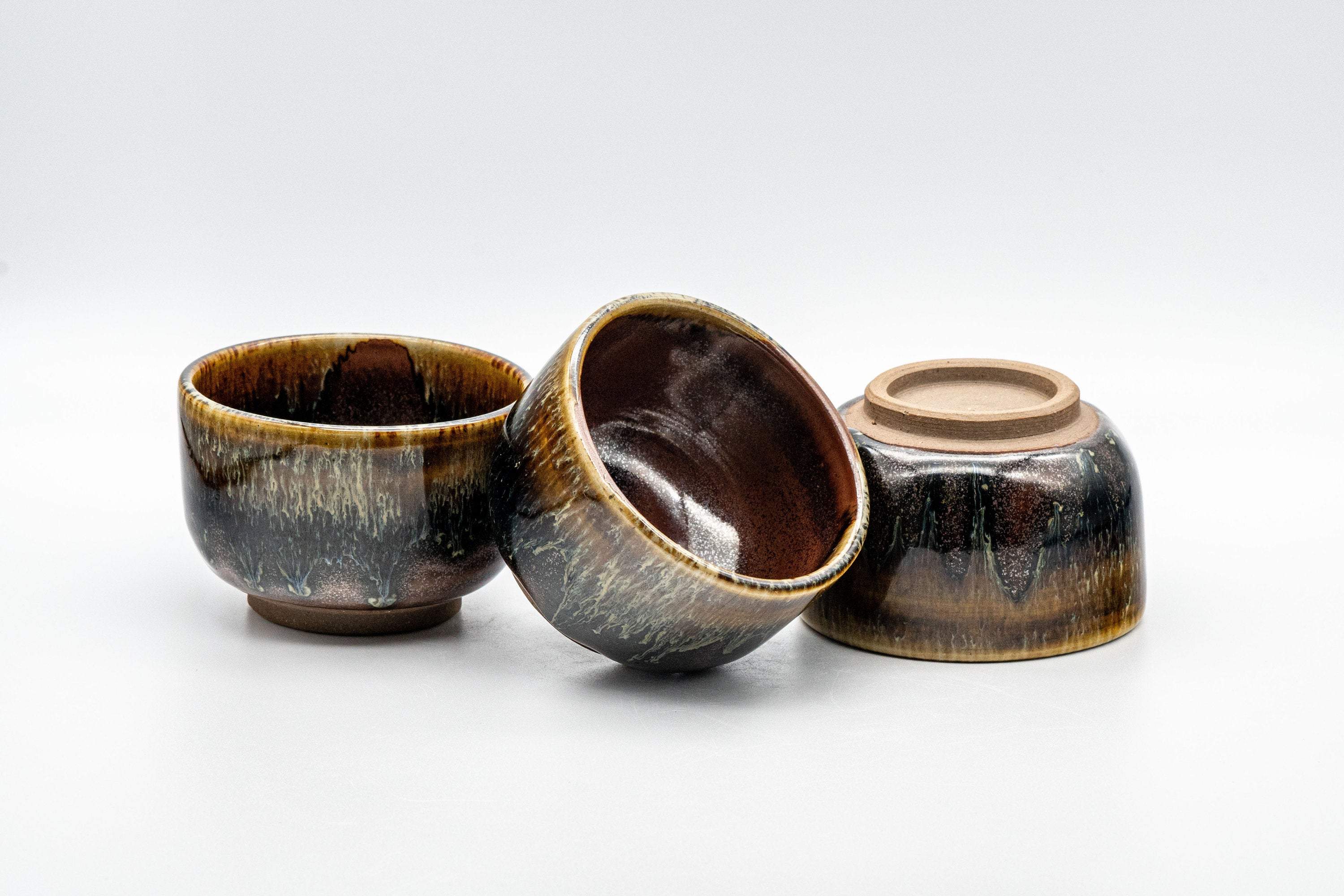 Japanese Teacups - Set of 3 Drip Glazed Yunomi - 120ml