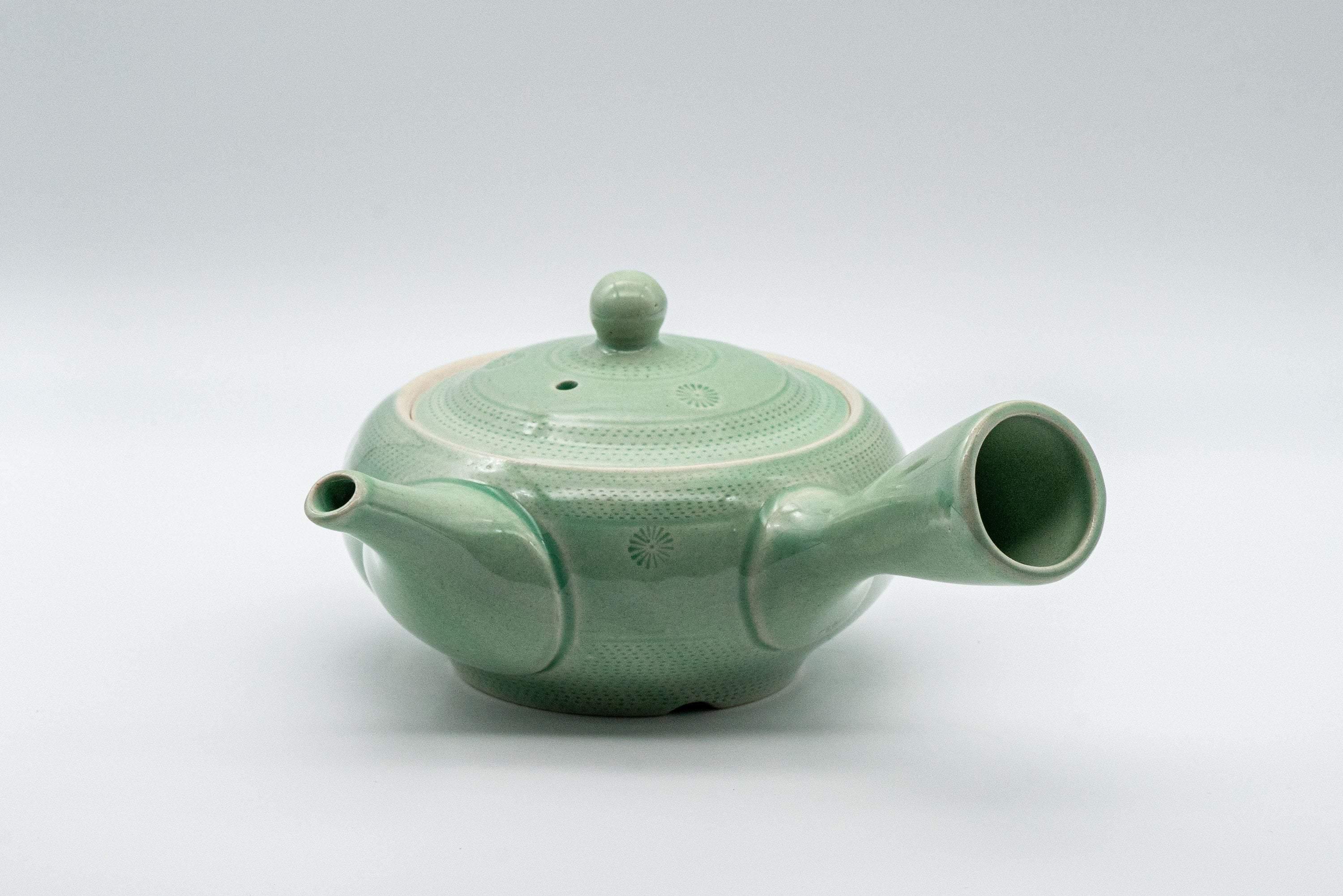 Japanese Kyusu - Mint Green Hiramaru-gata Obi-ami Teapot - 250ml - Tezumi