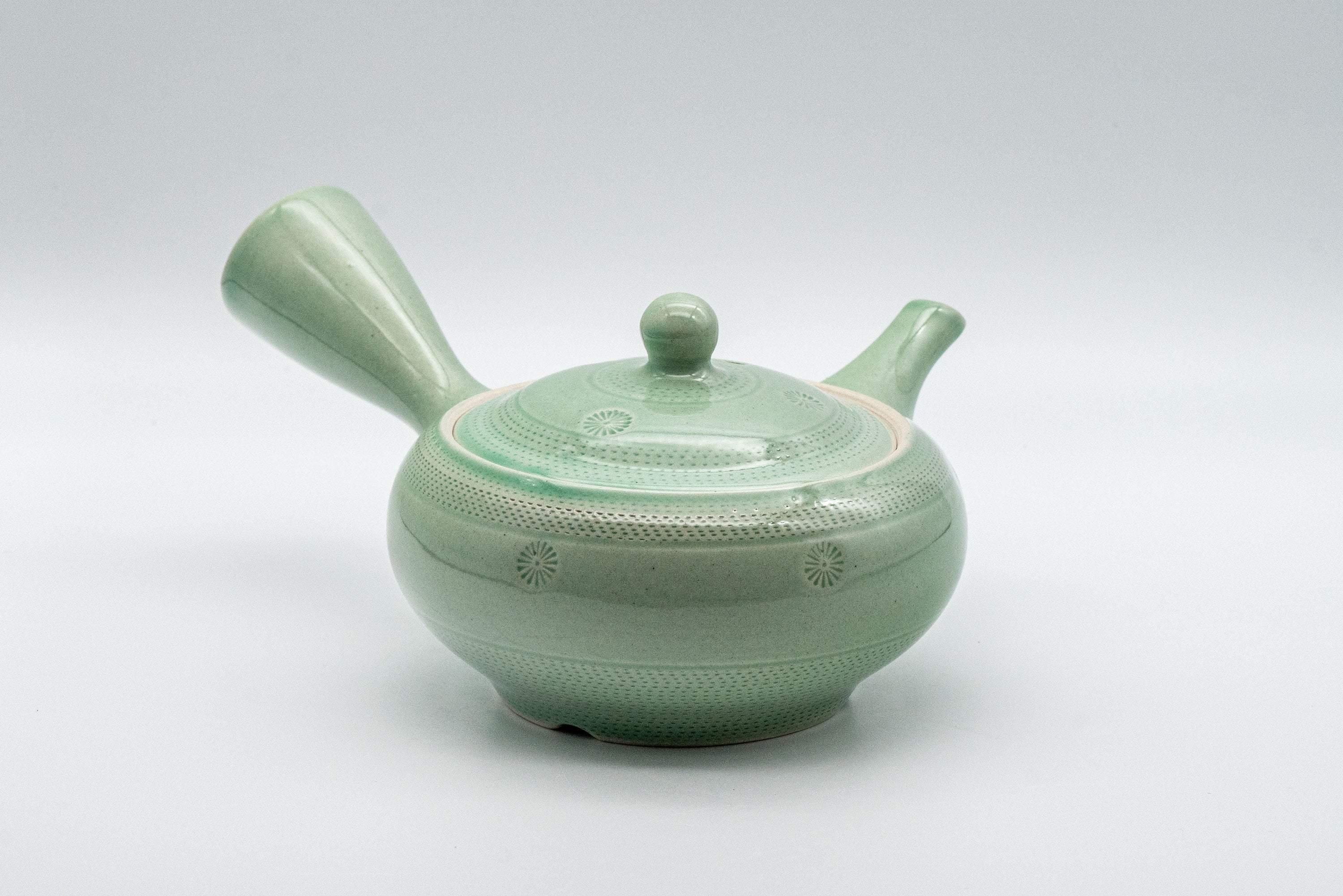 Japanese Kyusu - Mint Green Hiramaru-gata Obi-ami Teapot - 250ml - Tezumi