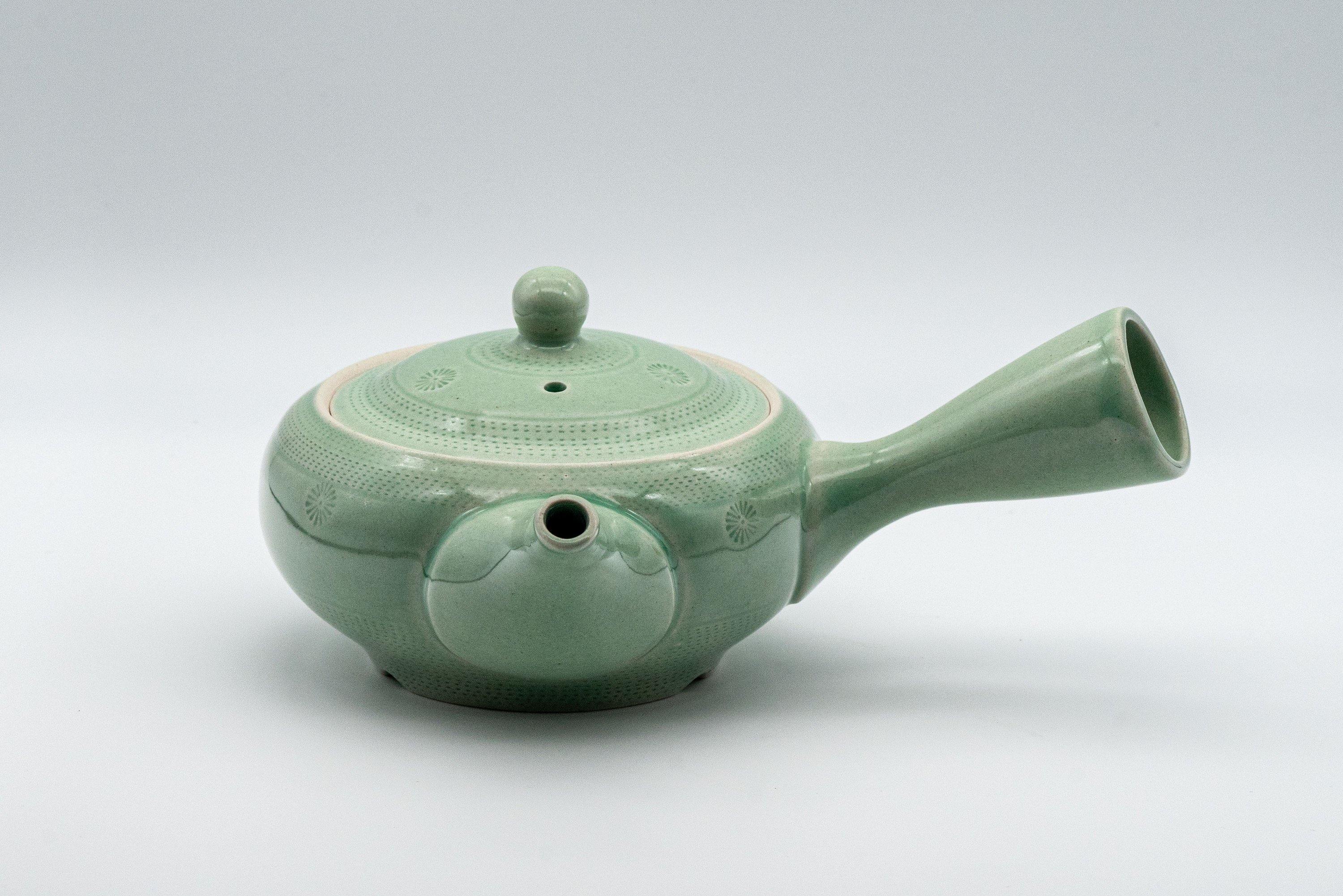 Japanese Kyusu - Mint Green Hiramaru-gata Obi-ami Teapot - 250ml - Tezumi