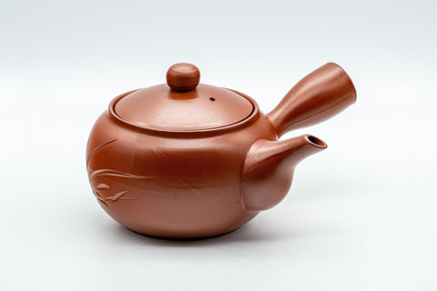 Tezumi — Japanese Kyusu - Maru-gata Tokoname-yaki Debeso Teapot - 275ml — side view with the lid and side handle
