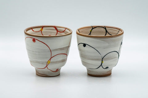 Japanese Teacups - Pair of Brush Glazed Hasami-yaki Yunomi - 170ml - the pair side by side, front view