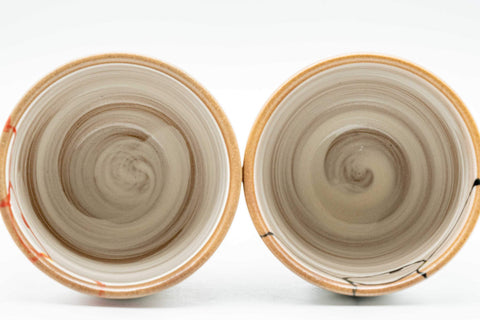 Japanese Teacups - Pair of Brush Glazed Hasami-yaki Yunomi - 170ml - overhead view into the two cups showing the glazed interiors