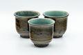 Japanese Teacups - Set of 3 Olive Green Turquoise Koishiwara-yaki Yunomi - 100ml - the three teacups grouped together, angled view