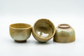 Japanese Teacups - Set of 3 Hare's Fur Glazed Wan-nari Yunomi - 100ml - the three teacups with one inverted to show the base