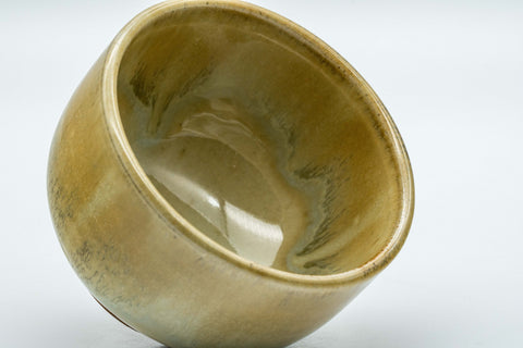 Japanese Teacups - Set of 3 Hare's Fur Glazed Wan-nari Yunomi - 100ml - a single teacup tilted to show the interior