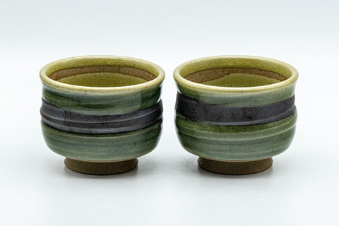 Japanese Teacups - Pair of Striped Glaze Waisted Yunomi - 135ml