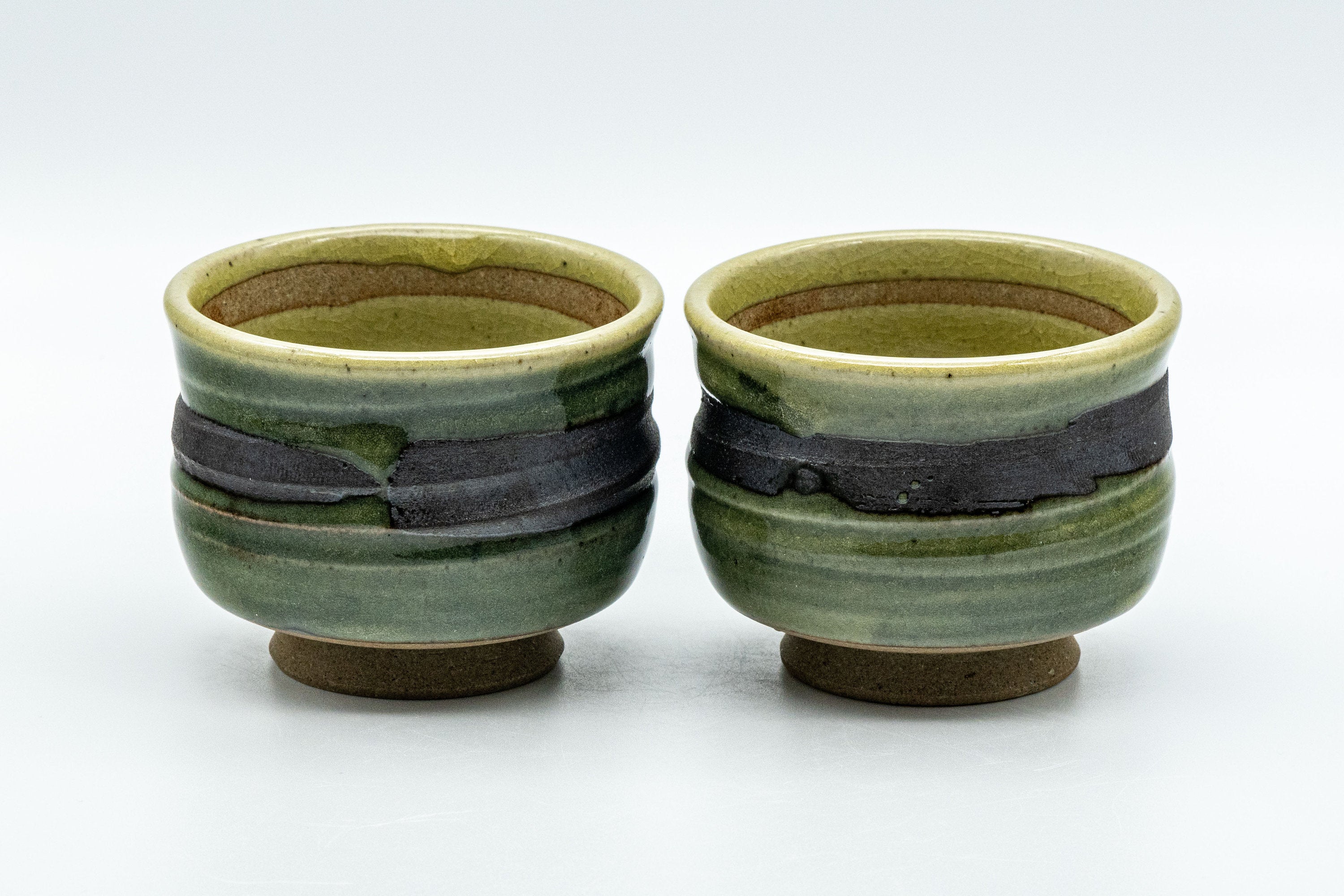 Japanese Teacups - Pair of Striped Glaze Waisted Yunomi - 135ml