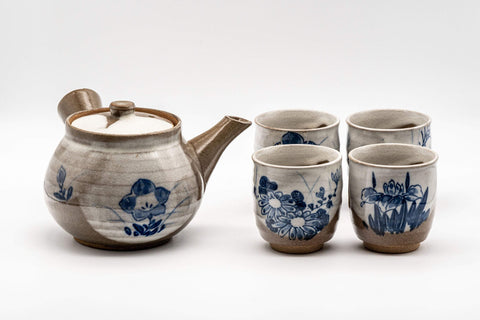 Japanese Tea Set - Nasu-gata Debeso Kyusu with 4 Tsutsu-gata Yunomi - 375ml - Tezumi